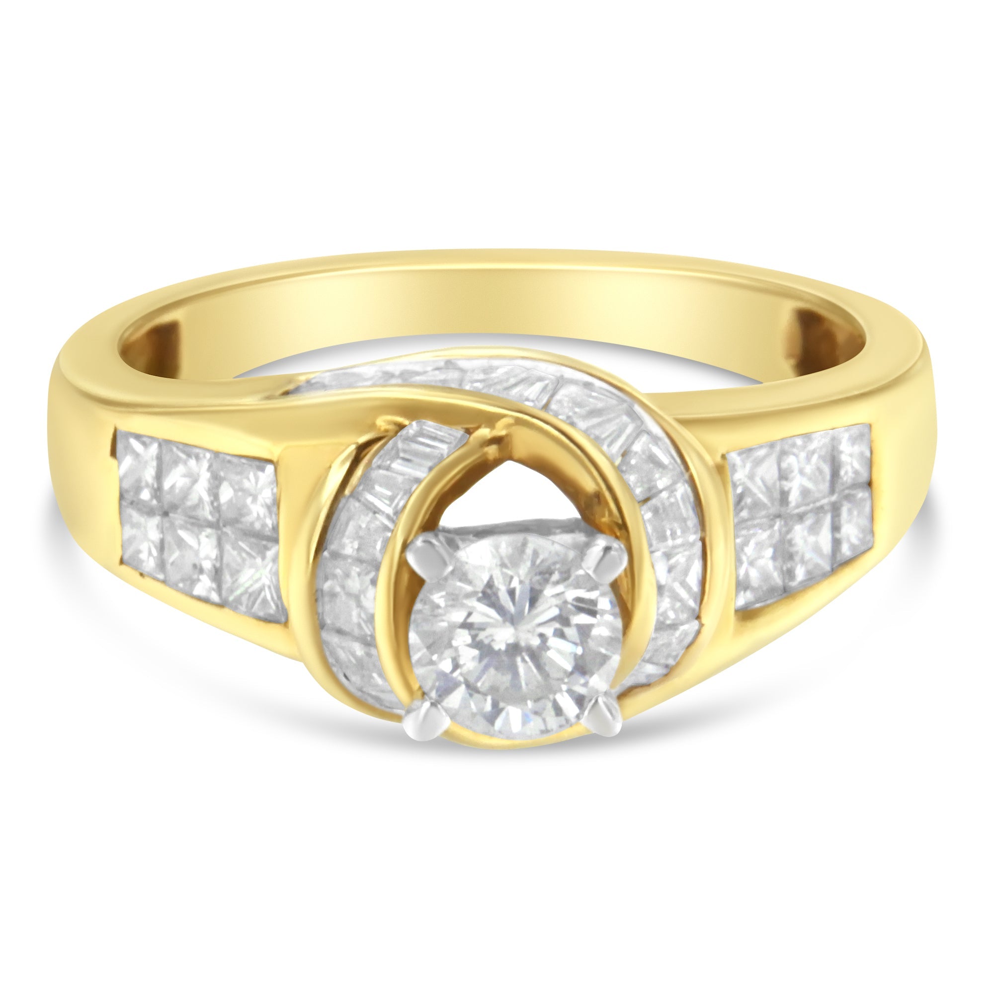14K Two-Toned Gold Round, Baguette and Princess Cut Diamond Ring (1 1/8 Cttw, H-I Color, SI2-I1 Clarity) - Size 6 by Bids.com
