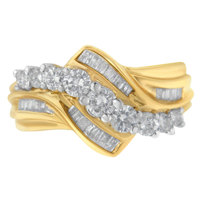 10K Two-Toned Diamond Bypass Ring (1 Cttw, H-I Color, SI2-I1 Clarity) - Size 6-1/2 by Bids.com