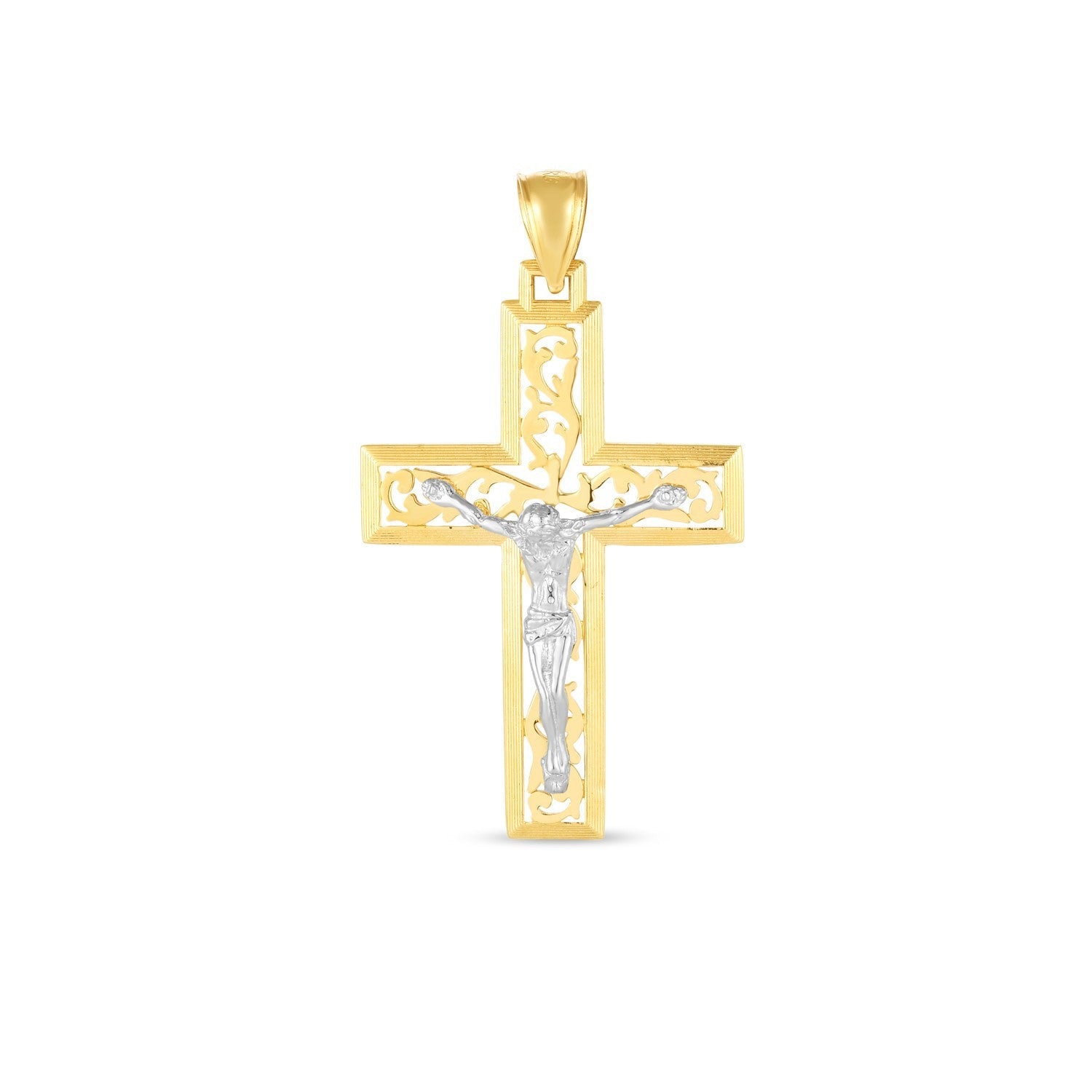 14k Two Tone Gold High Polish Diamond Cut Cross Pendant by Bids.com