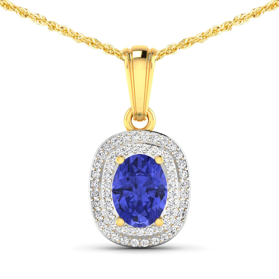 1.45 Carat Genuine Tanzanite and White Diamond 14K Yellow Gold Pendant by Bids.com