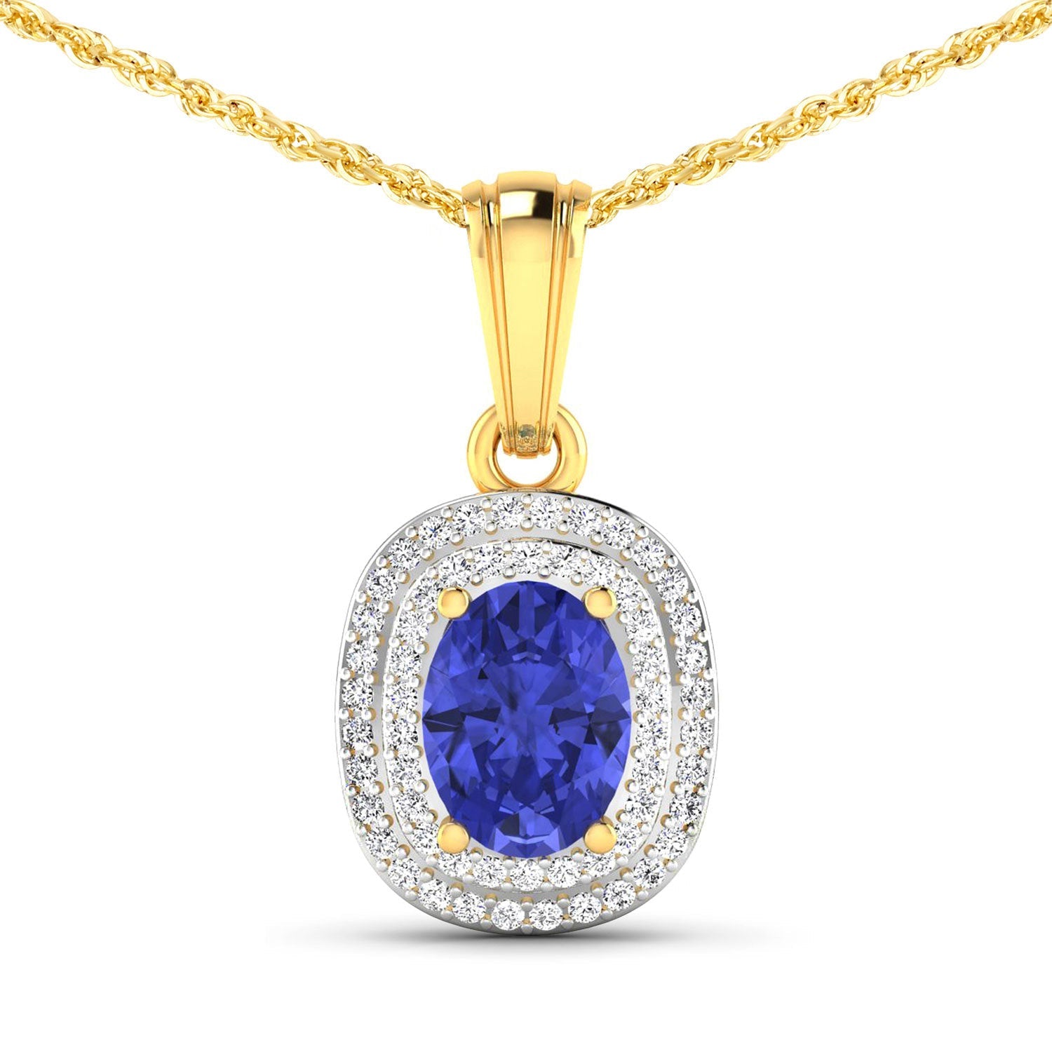 1.45 Carat Genuine Tanzanite and White Diamond 14K Yellow Gold Pendant by Bids.com