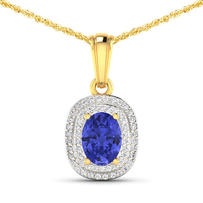 1.45 Carat Genuine Tanzanite and White Diamond 14K Yellow Gold Pendant by Bids.com