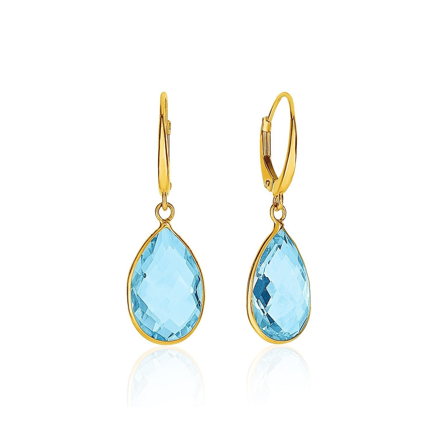 Drop Earrings with Pear-Shaped Blue Topaz Briolettes in 14k Yellow Gold  DestGlow