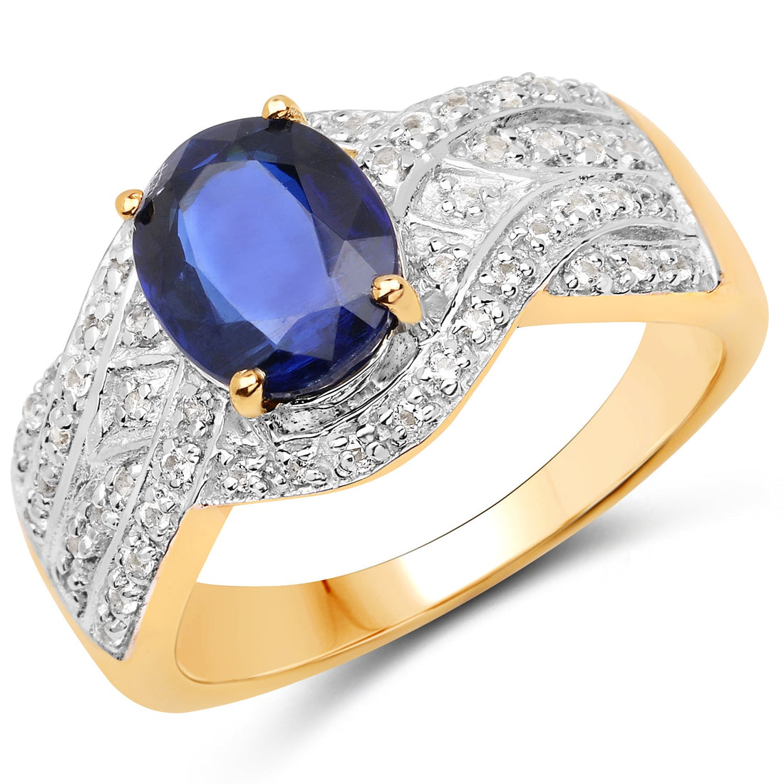 14K Yellow Gold Plated 2.56 Carat Genuine Kyanite and White Topaz .925 Sterling Silver Ring by Bids.com