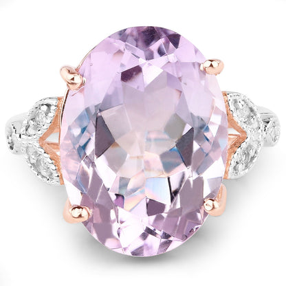 18K Rose Gold Plated 10.50 Carat Genuine Pink Amethyst and White Topaz .925 Sterling Silver Ring  DestGlow