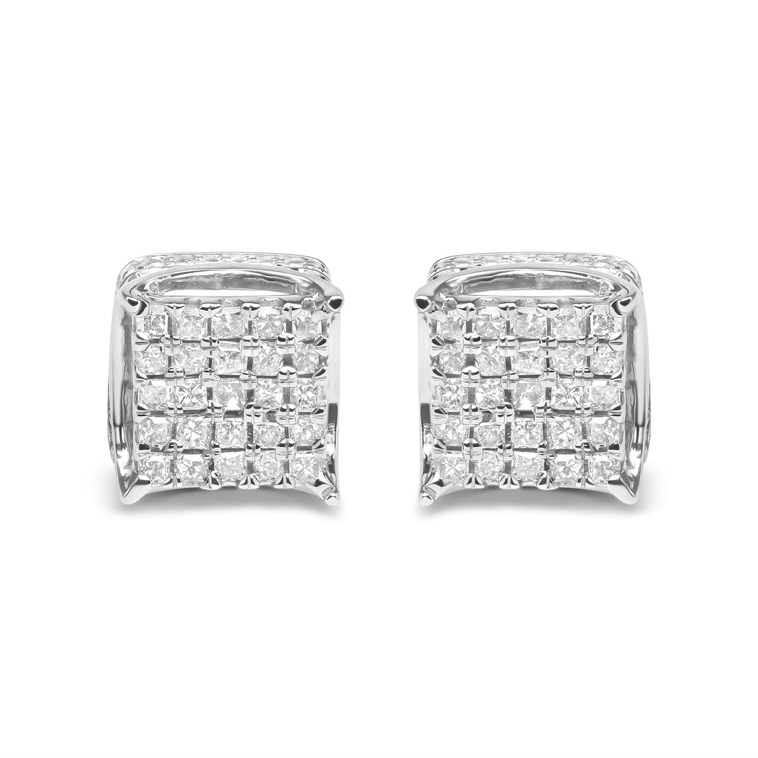 10K White Gold 1/2 Cttw Princess Cut Diamond Square Shaped Multi Stone Stud Earrings (H-I Color, SI1-SI2 Clarity) by Bids.com