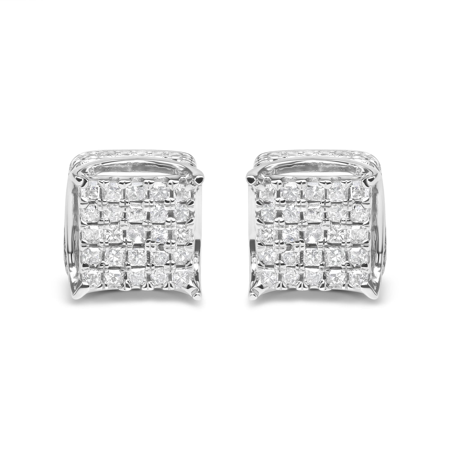 10K White Gold 1/2 Cttw Princess Cut Diamond Square Shaped Multi Stone Stud Earrings (H-I Color, SI1-SI2 Clarity) by Bids.com