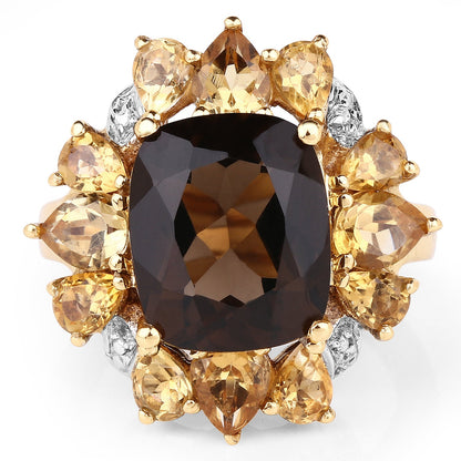 14K Yellow Gold Plated 7.10 Carat Genuine Smoky Quartz, Citrine &amp; White Topaz Brass Ring by Bids.com
