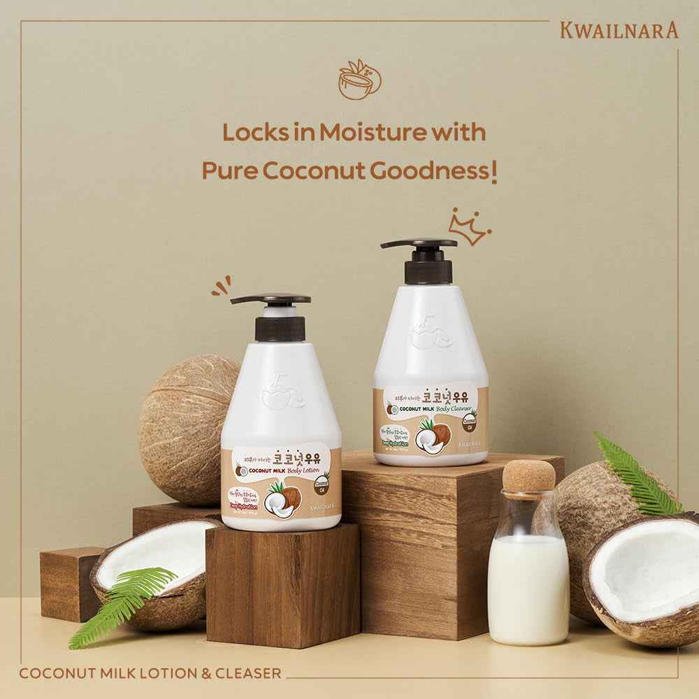 Kwailnara Coconut Milk Body Lotion &amp; Body Wash Set – Deeply Hydrating &amp; Refreshing Korean Skincare Set with Coconut Extract, 560G / 19.75Oz Each