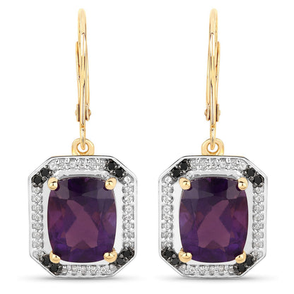 5.56 Carat Genuine Amethyst, Black Diamond and White Topaz .925 Sterling Silver Earrings  DestGlow