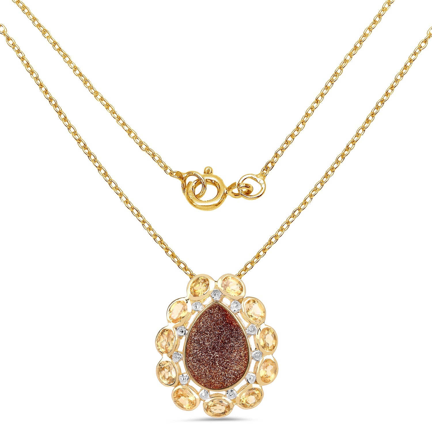 14K Yellow Gold Plated 5.14 Carat Genuine Red Droozi and Citrine .925 Sterling Silver Pendant by Bids.com