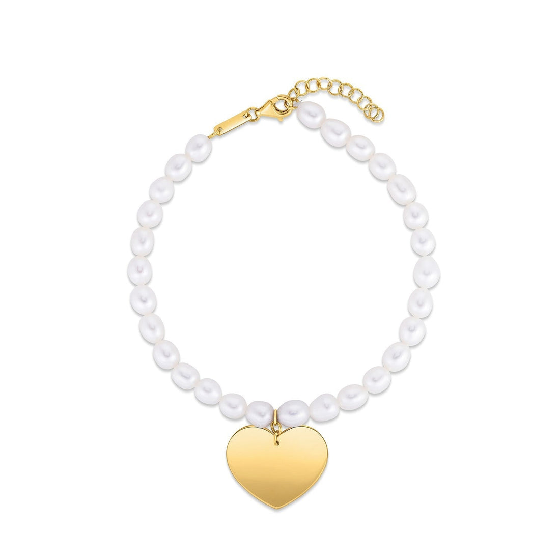14k Yellow Gold Pearl Heart Charm Bracelet  DestGlow