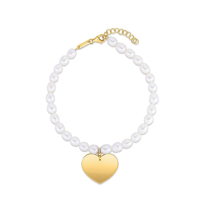 14k Yellow Gold Pearl Heart Charm Bracelet  DestGlow