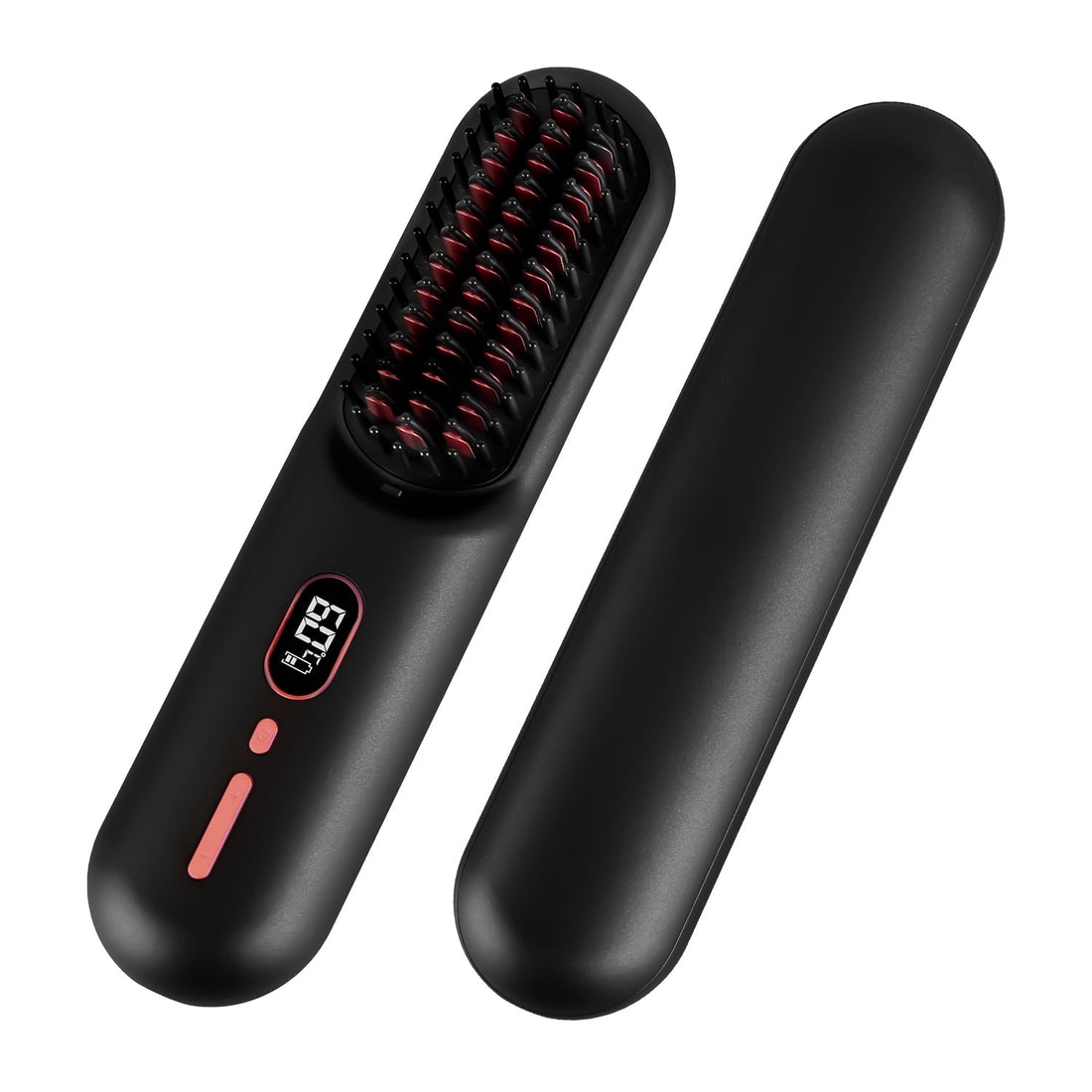 Cordless Negative Ion Hair Straightener Brush Rechargeable Mini Styling Comb with 12 Heating Levels Anti-scald 30S Preheating 30Mins Auto Sleep LCD Di 