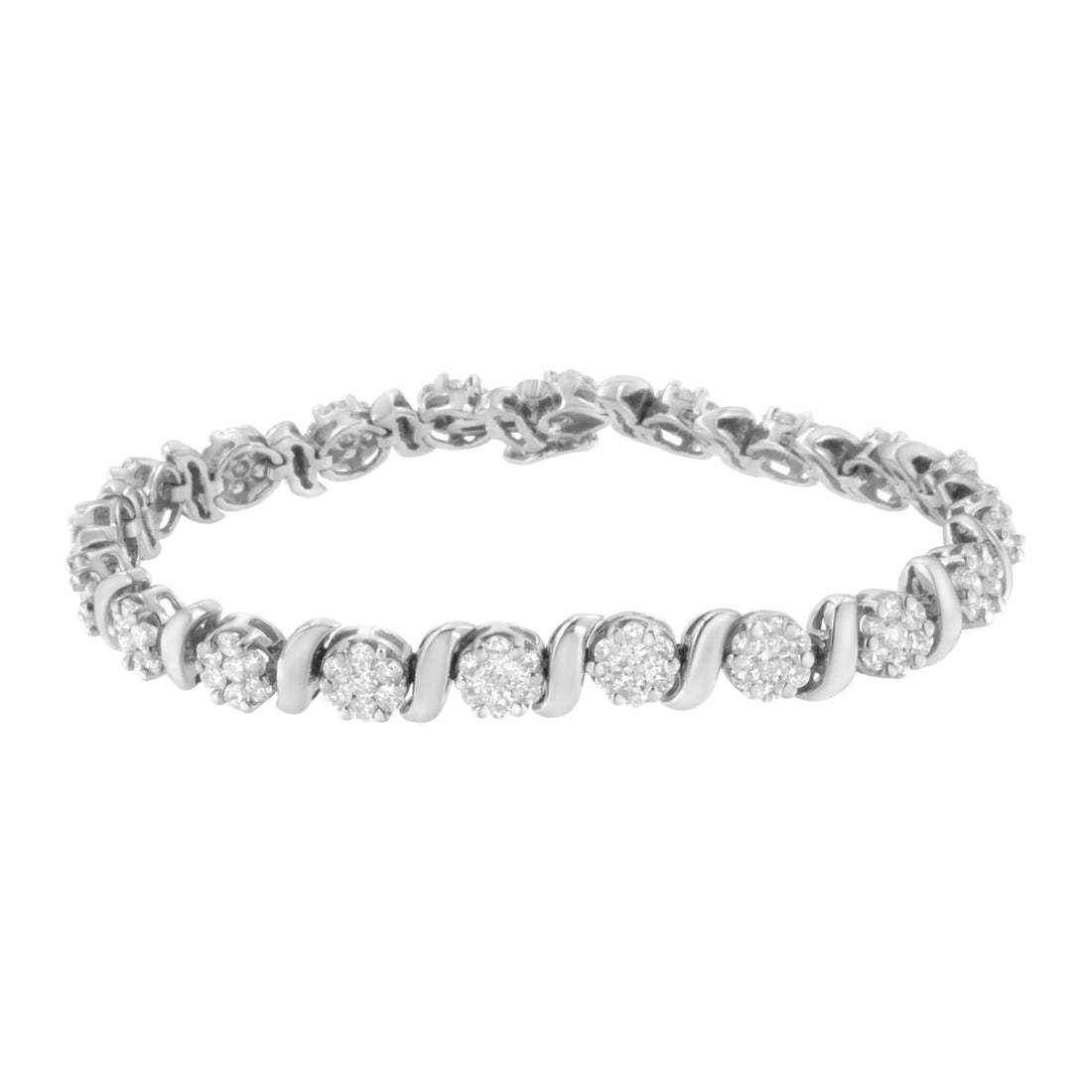 14K White Gold 5 1/4 cttw Diamond S-Link Floral Cluster Tennis Bracelet (I-J Clarity, SI2-I1 Color) - Size 7" by Bids.com