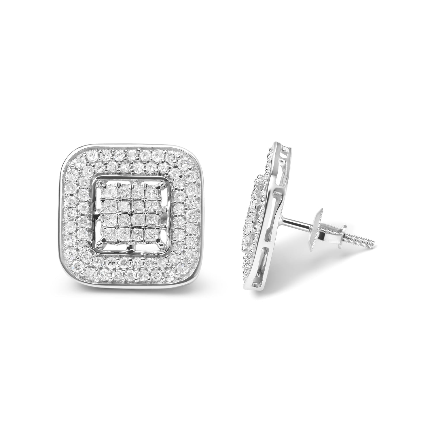 10K White Gold 1.0 Cttw Round and Princess Cut Diamond Composite Open Halo Stud Earrings (H-I Color, SI1-SI2 Clarity) by Bids.com