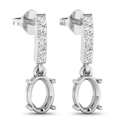 0.14 Carat Genuine White Diamond 14K White Gold Semi Mount Earrings - holds 7x5mm Oval Gemstones by Bids.com