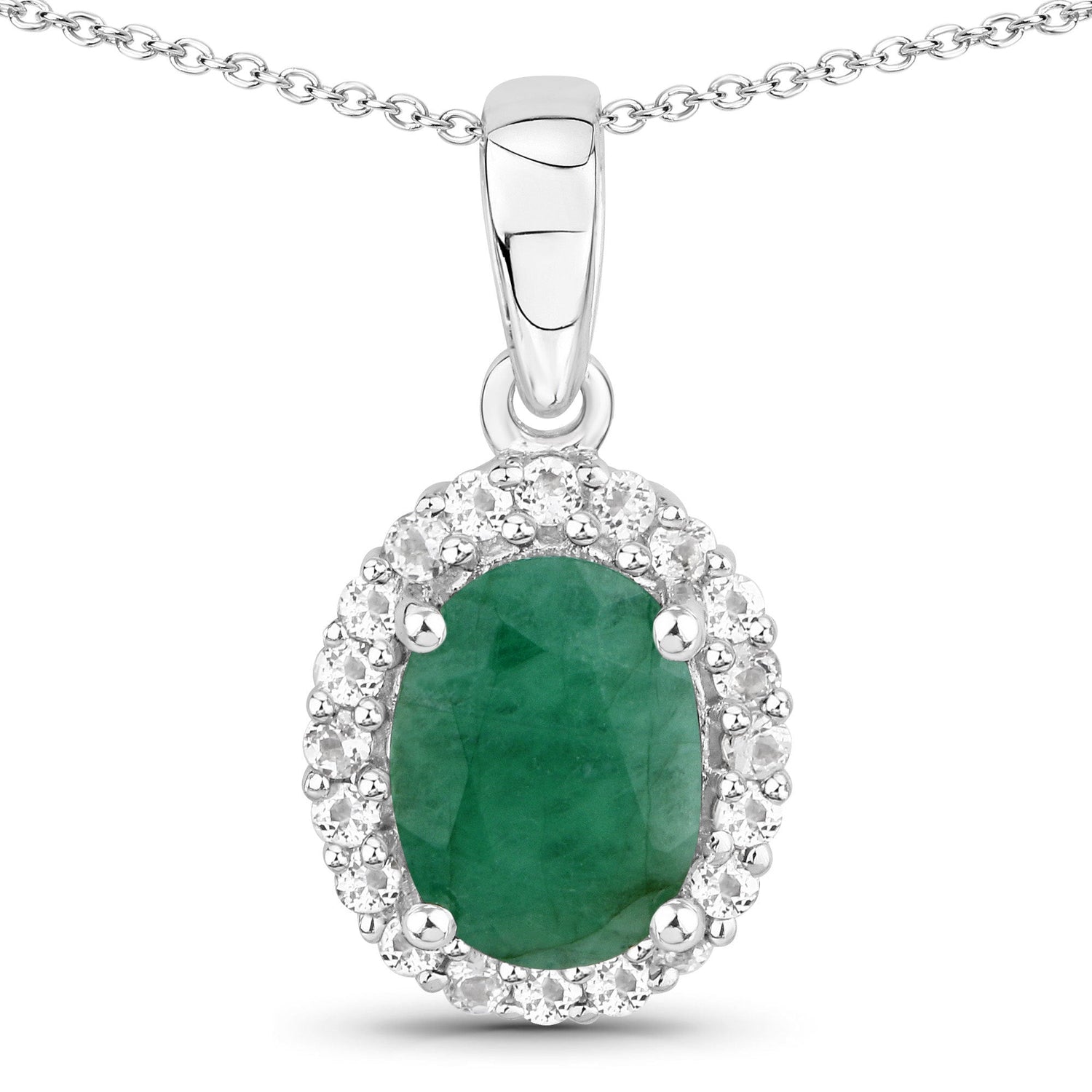 1.55 Carat Genuine Emerald and White Topaz .925 Sterling Silver Pendant  DestGlow