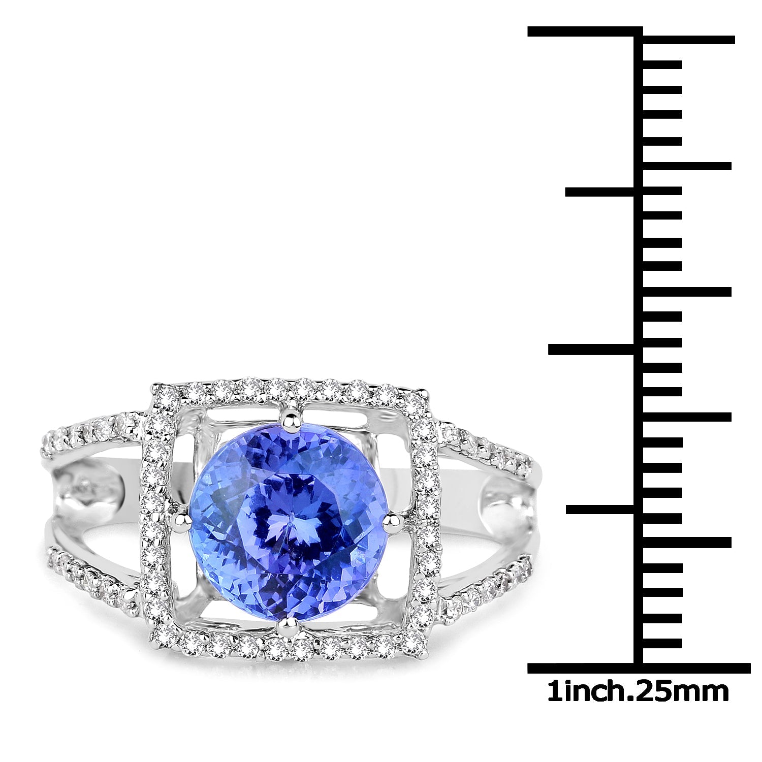 14K White Gold 3.26 Carat Genuine Tanzanite and White Diamond Ring by Bids.com