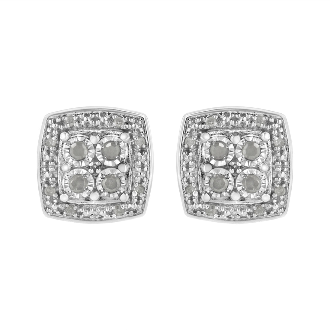 .925 Sterling Silver 1/4 cttw Round Cut Diamond Square Shape Milgrain Stud Earrings (I-J Color, I3 Clarity) by Bids.com