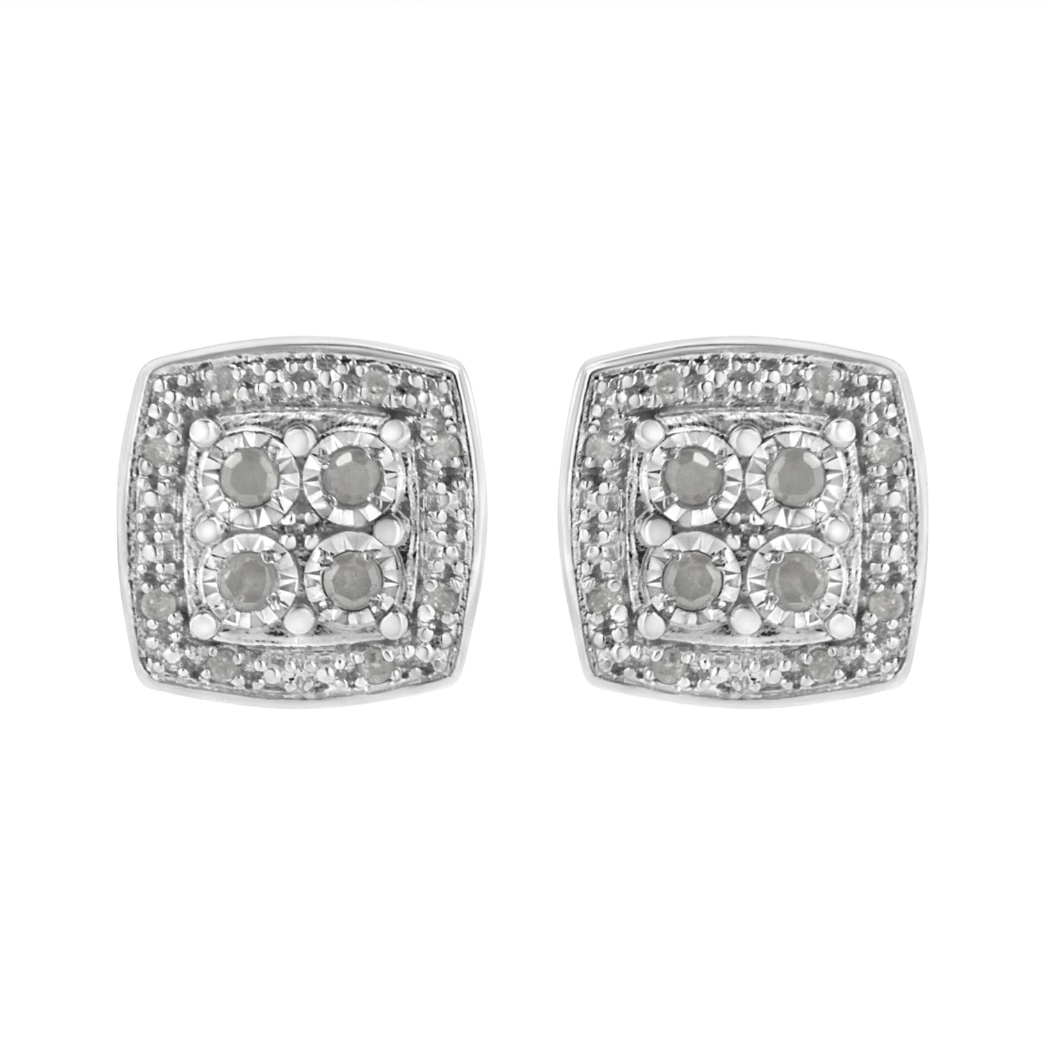 .925 Sterling Silver 1/4 cttw Round Cut Diamond Square Shape Milgrain Stud Earrings (I-J Color, I3 Clarity) by Bids.com