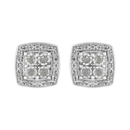 .925 Sterling Silver 1/4 cttw Round Cut Diamond Square Shape Milgrain Stud Earrings (I-J Color, I3 Clarity) by Bids.com
