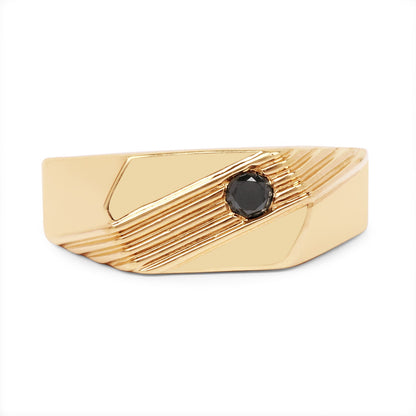 14K Yellow Gold Plated 0.12 Carat Genuine Black Diamond .925 Sterling Silver Ring by Bids.com