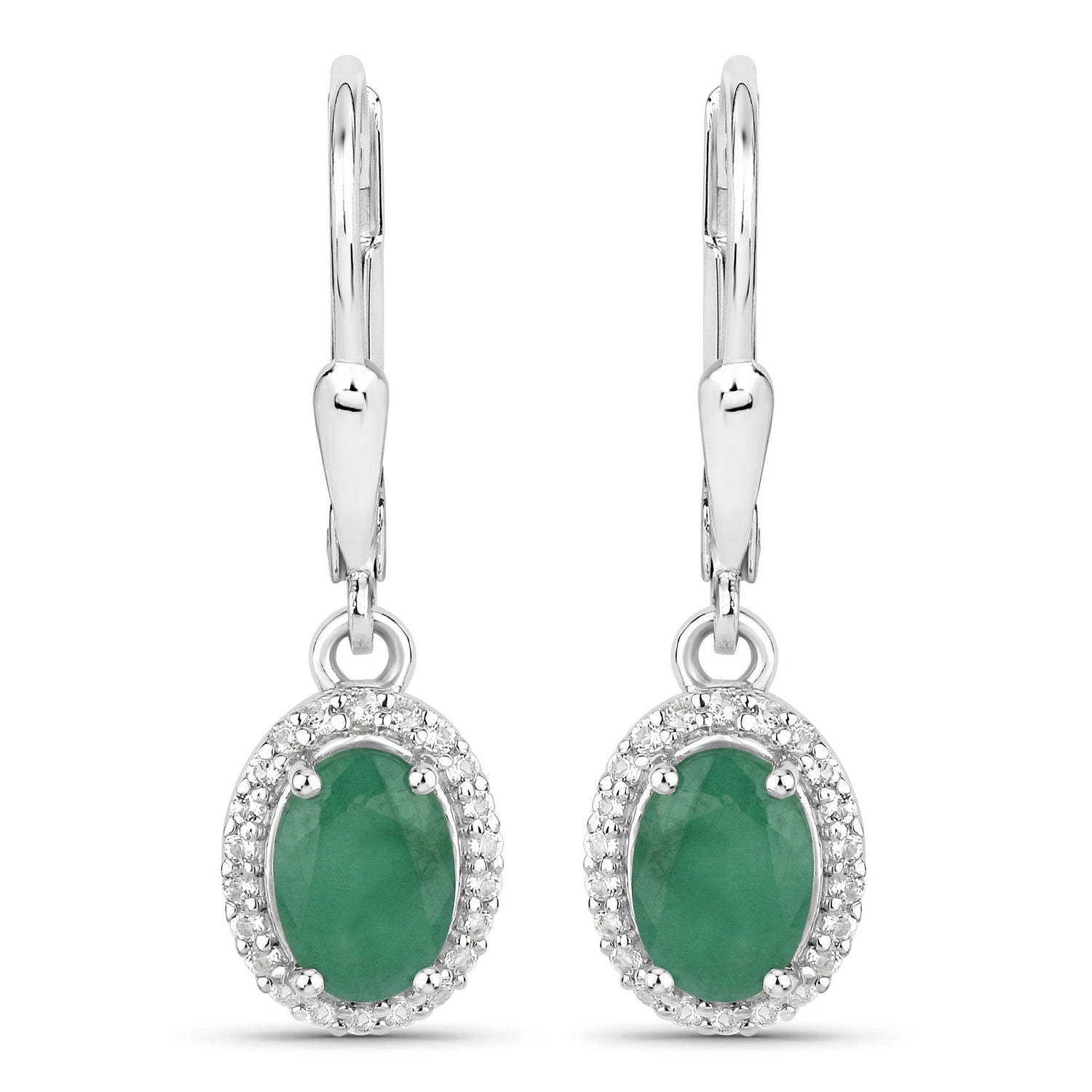 1.72 Carat Genuine Emerald and White Topaz .925 Sterling Silver Earrings  DestGlow