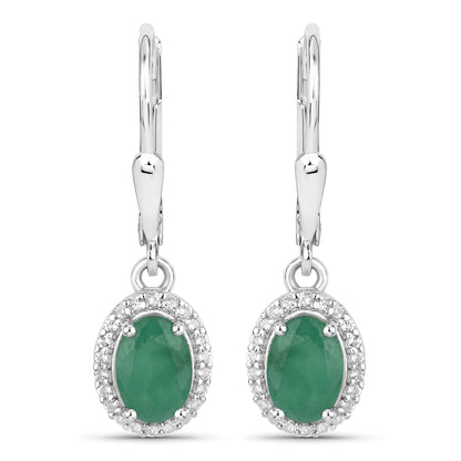 1.72 Carat Genuine Emerald and White Topaz .925 Sterling Silver Earrings  DestGlow