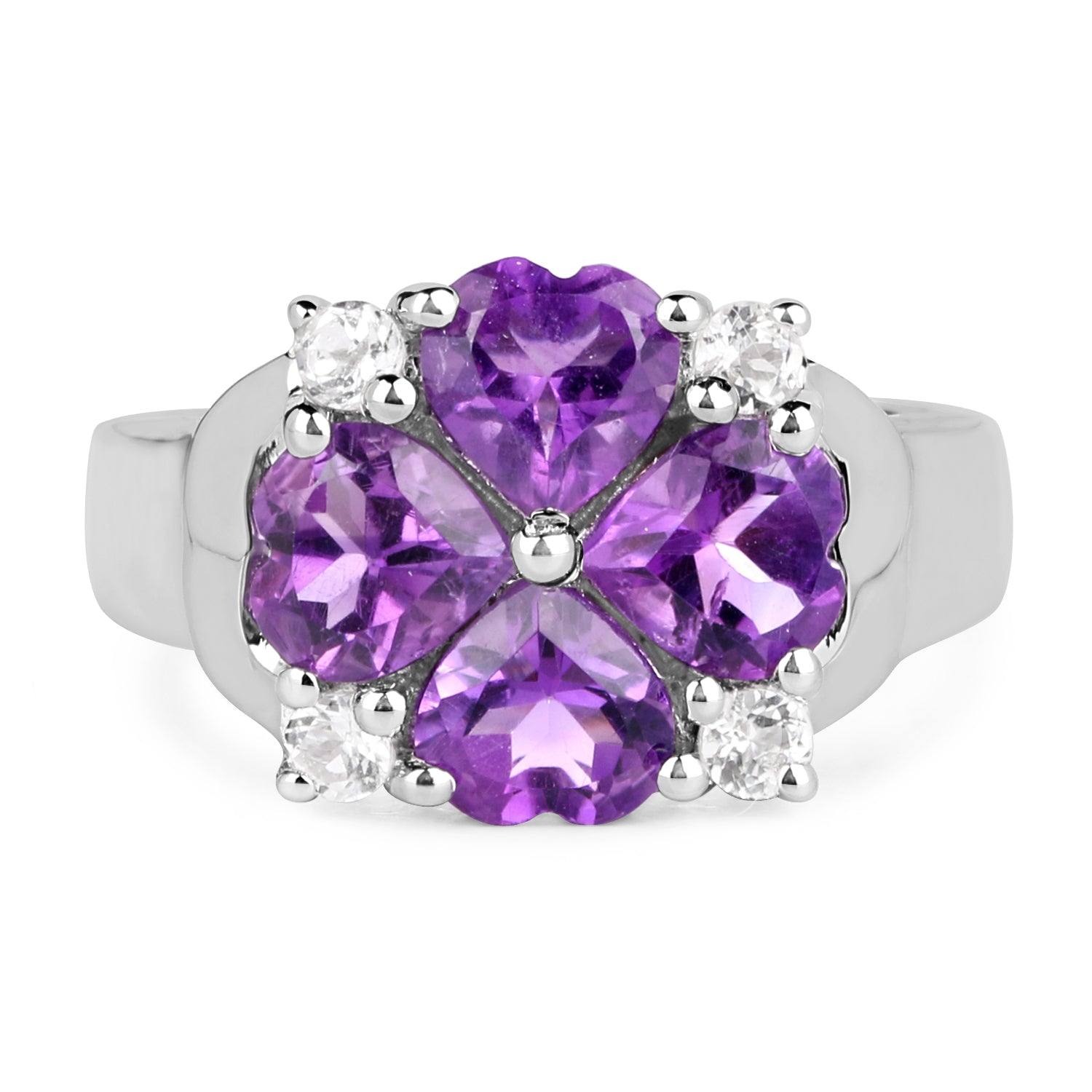 3.12 Carat Genuine Amethyst and White Topaz .925 Sterling Silver Ring  DestGlow