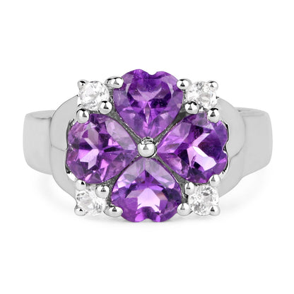 3.12 Carat Genuine Amethyst and White Topaz .925 Sterling Silver Ring  DestGlow