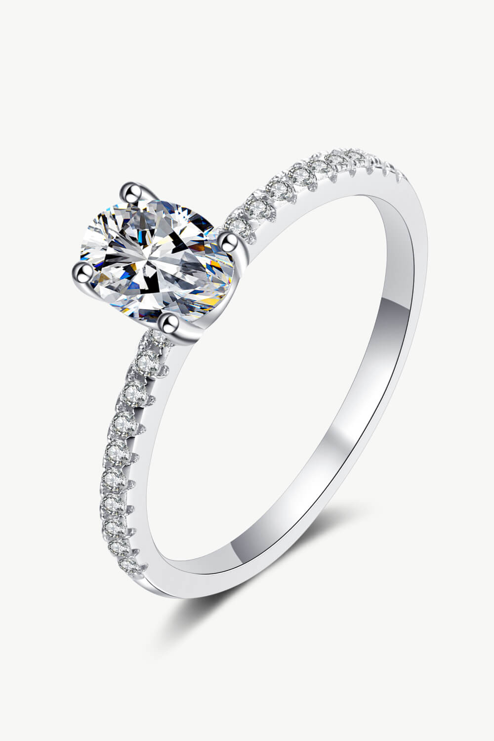 Rhodium Over Pure Sterling Silver Inlaid 1 Carat Oval-Cut Sparkala™ Ring by Sparkala