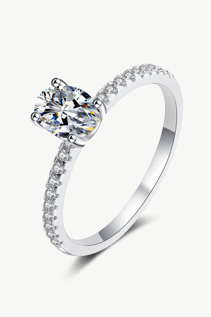 Rhodium Over Pure Sterling Silver Inlaid 1 Carat Oval-Cut Sparkala™ Ring by Sparkala
