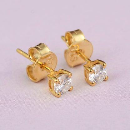 White Moissanite Stud Earrings - 4mm Round Lab Grown Sterling Silver