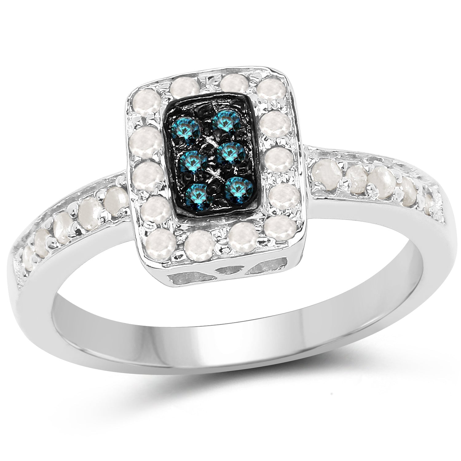 0.36 Carat Genuine Blue Diamond and White Diamond .925 Sterling Silver Ring by Bids.com