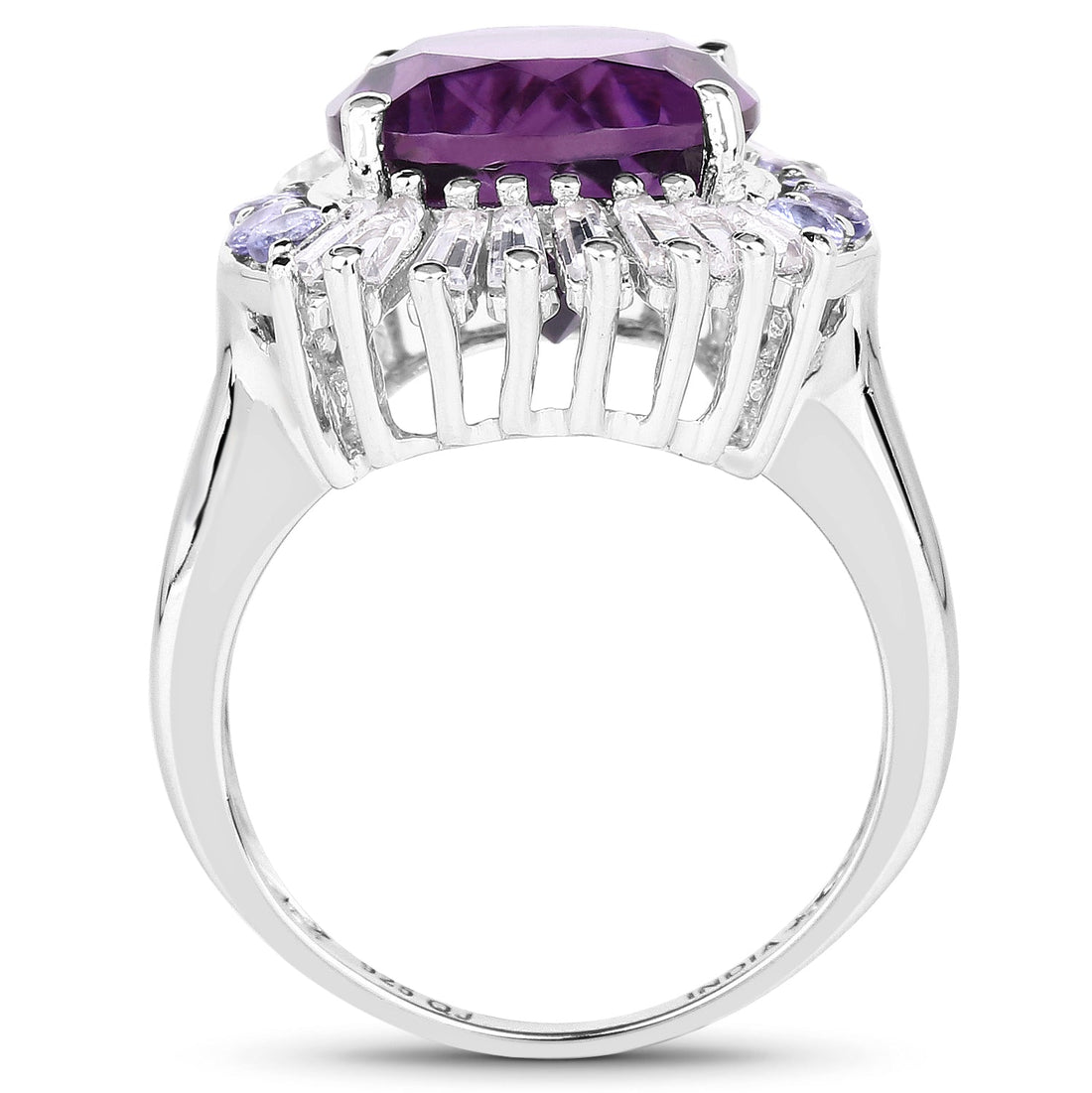 5.24 Carat Genuine Amethyst, Tanzanite &amp; White Topaz .925 Sterling Silver Ring by Bids.com