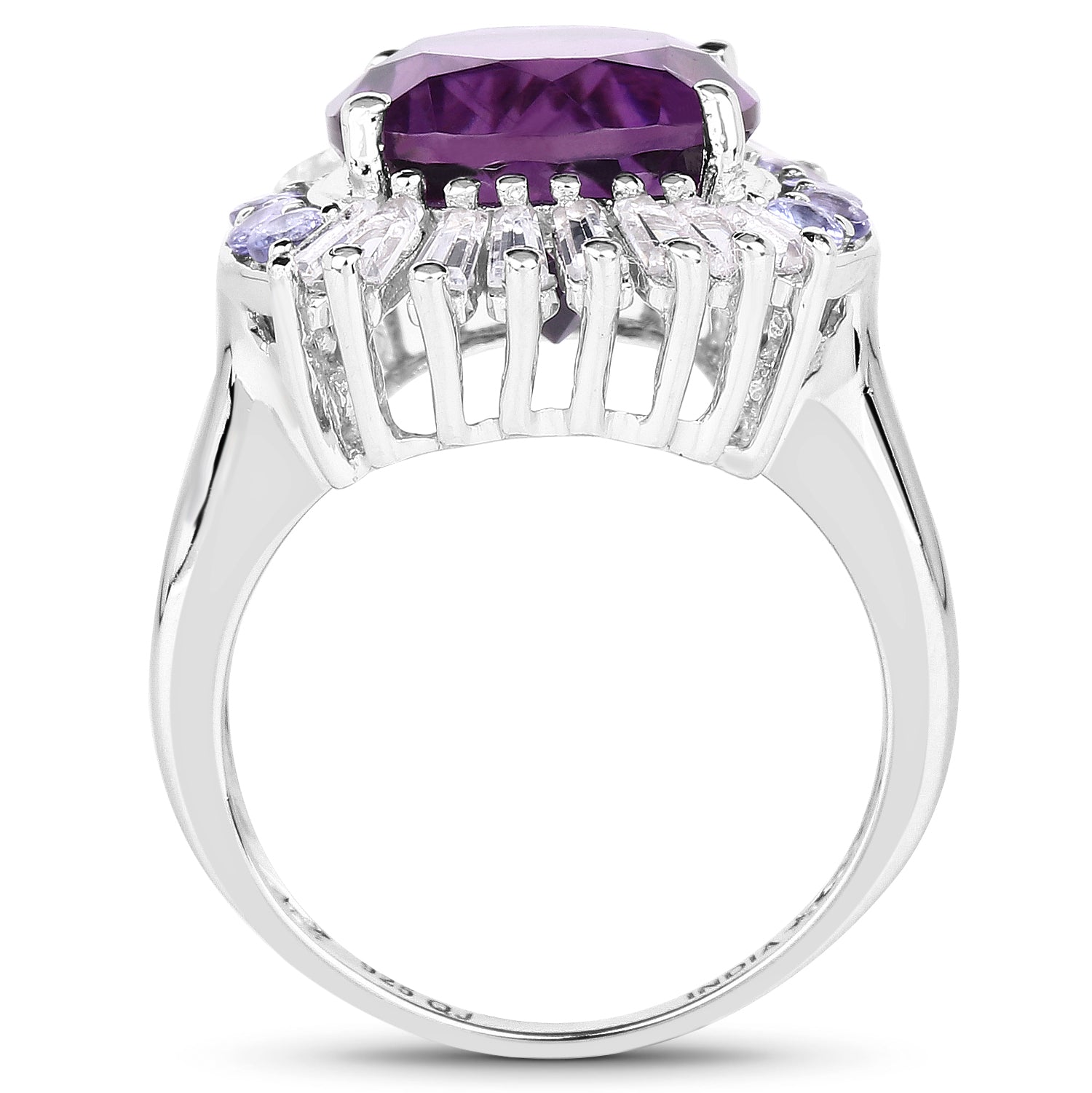 5.24 Carat Genuine Amethyst, Tanzanite &amp; White Topaz .925 Sterling Silver Ring by Bids.com