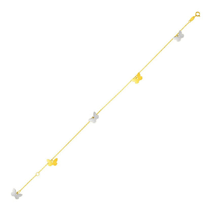 14k Two Tone Gold Anklet with Butterflies  DestGlow