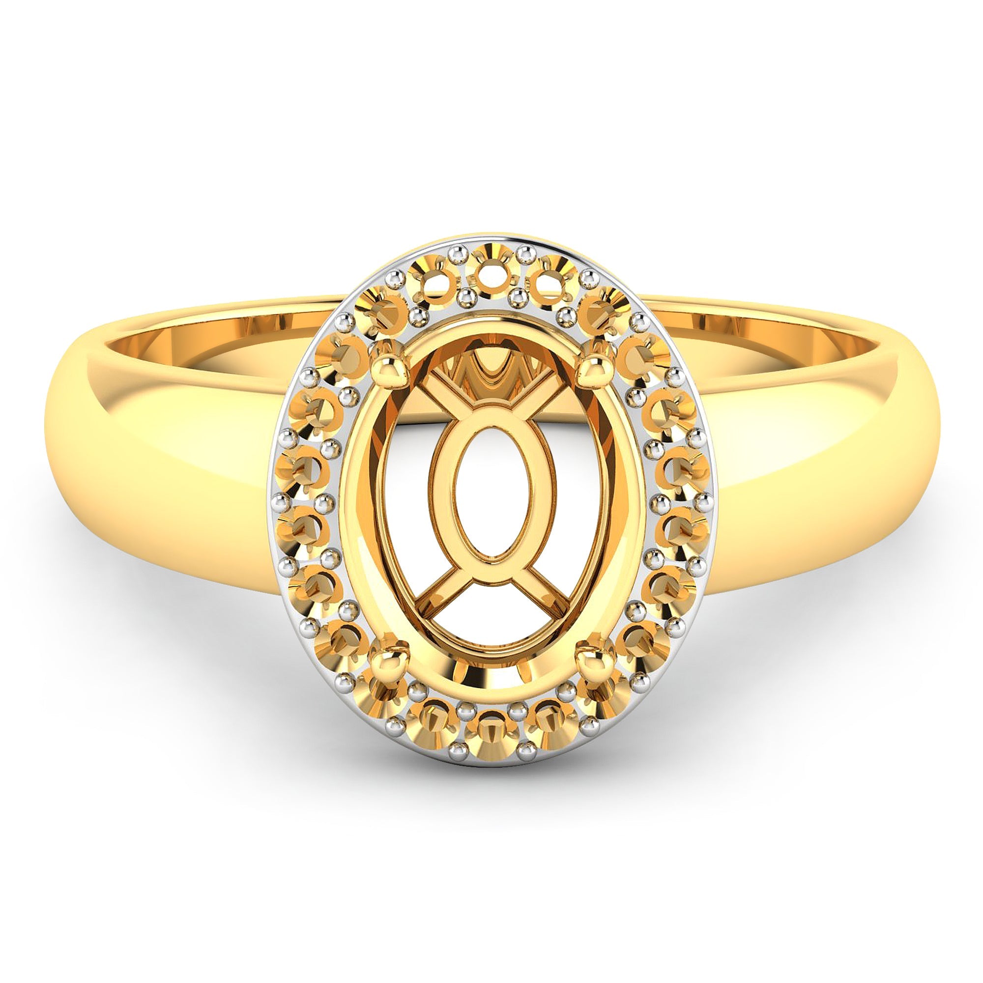 0.22 Carat Genuine White Diamond 14K Yellow Gold Semi Mount Ring - holds 9x7mm Oval Gemstone by Bids.com