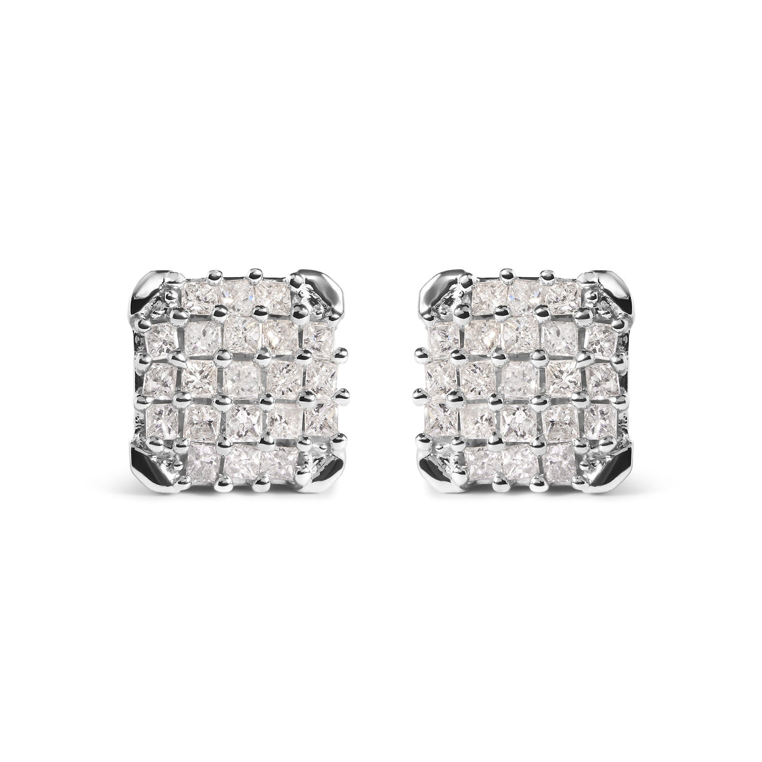 10K White Gold 3/4 Cttw Princess Diamond Composite Open Frame Stud Earrings (I-J Color, I1-I2 Clarity) by Bids.com