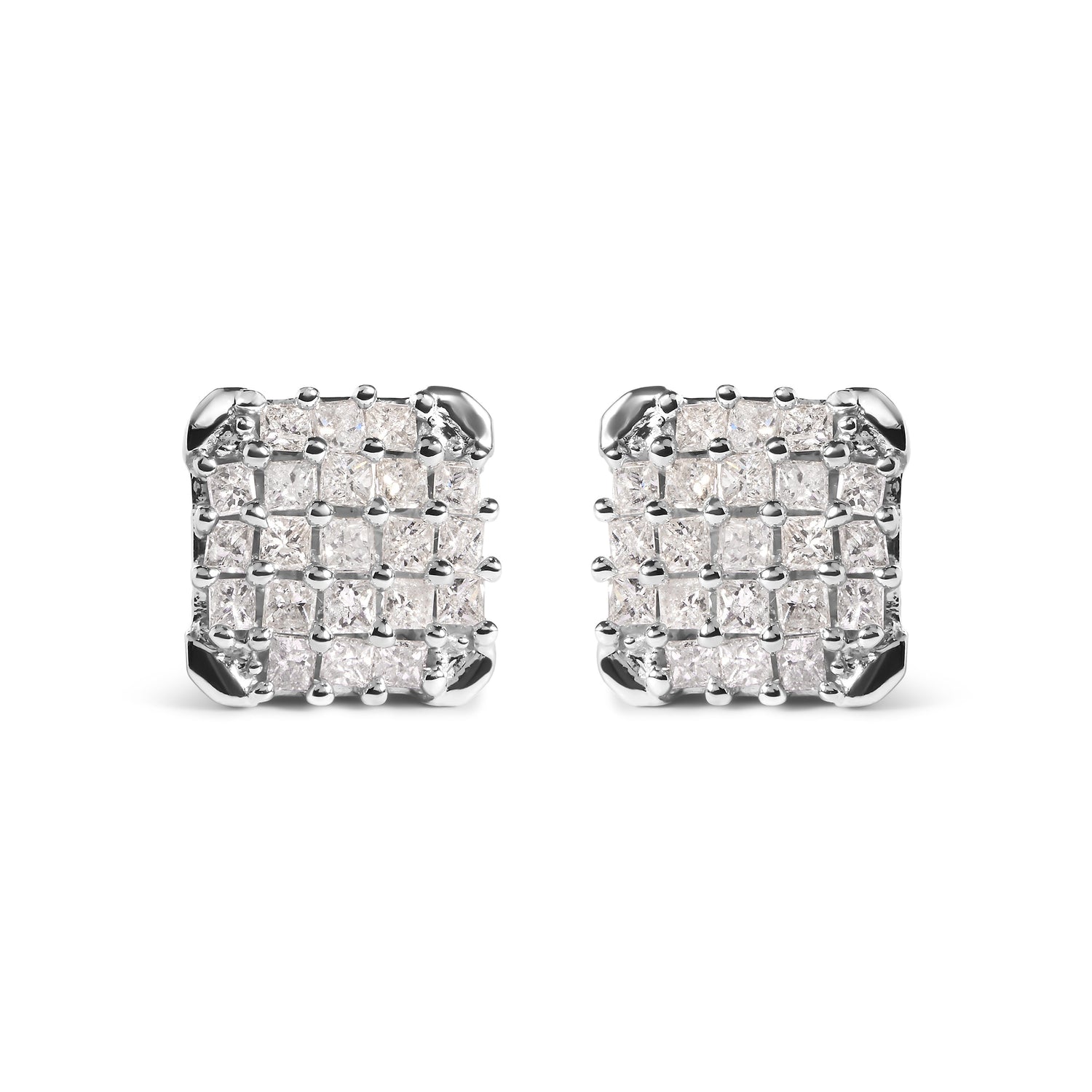 10K White Gold 3/4 Cttw Princess Diamond Composite Open Frame Stud Earrings (I-J Color, I1-I2 Clarity) by Bids.com