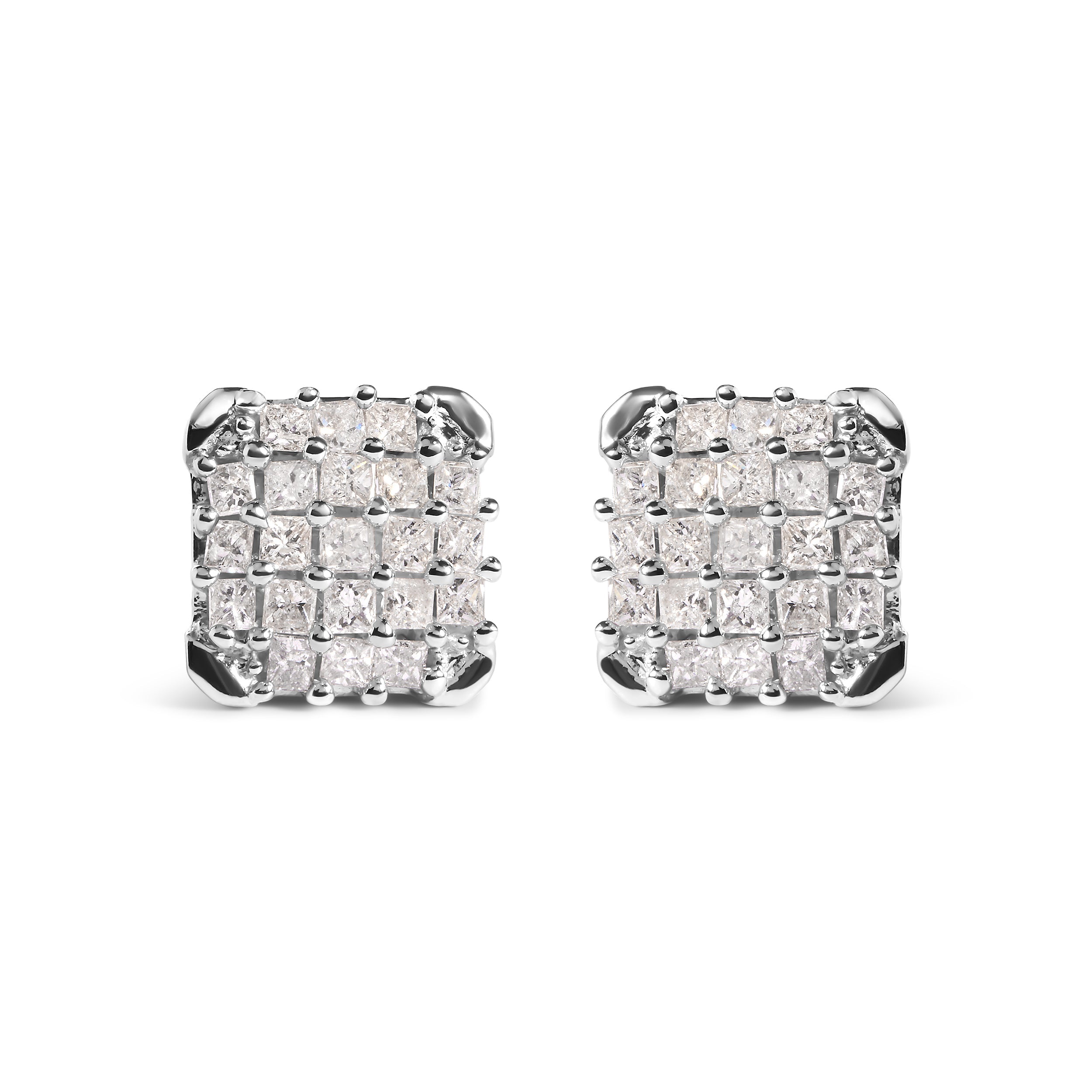 10K White Gold 3/4 Cttw Princess Diamond Composite Open Frame Stud Earrings (I-J Color, I1-I2 Clarity) by Bids.com
