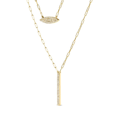 14K Yellow Gold 3/8 Cttw Two-Strand Marquise and Bar Charm Paper Clip Link Pendant Necklace (I-J Color, I1-I2 Clarity) -18" and 20" Inch Lengths by Bids.com