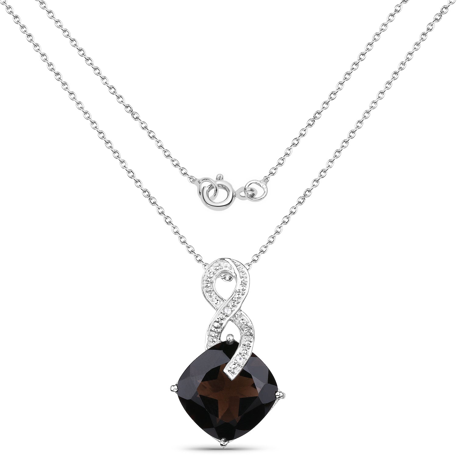 12.36 Carat Genuine Smoky Quartz and White Topaz .925 Sterling Silver Pendant  DestGlow