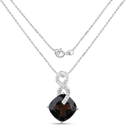 12.36 Carat Genuine Smoky Quartz and White Topaz .925 Sterling Silver Pendant  DestGlow