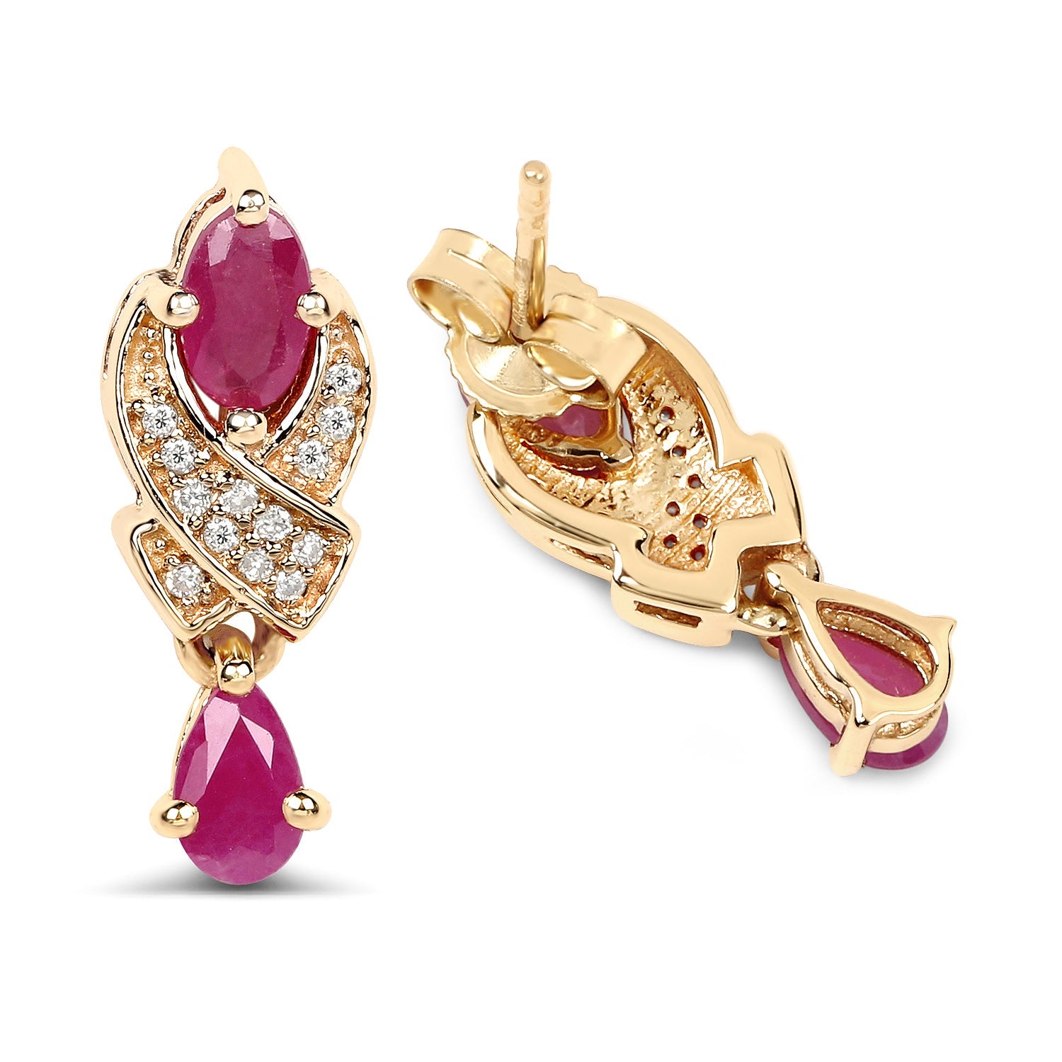 1.12 Carat Genuine Ruby and White Diamond 14K Yellow Gold Earrings by Bids.com