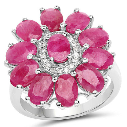 5.83 Carat Genuine Ruby and White Zircon .925 Sterling Silver Ring by Bids.com
