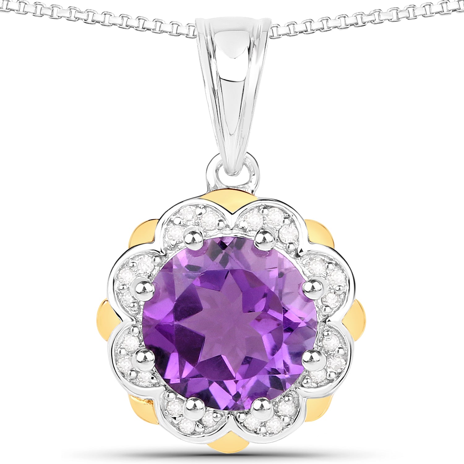 1.87 Carat Genuine Amethyst and White Diamond 14K Yellow Gold with .925 Sterling Silver Pendant by Bids.com