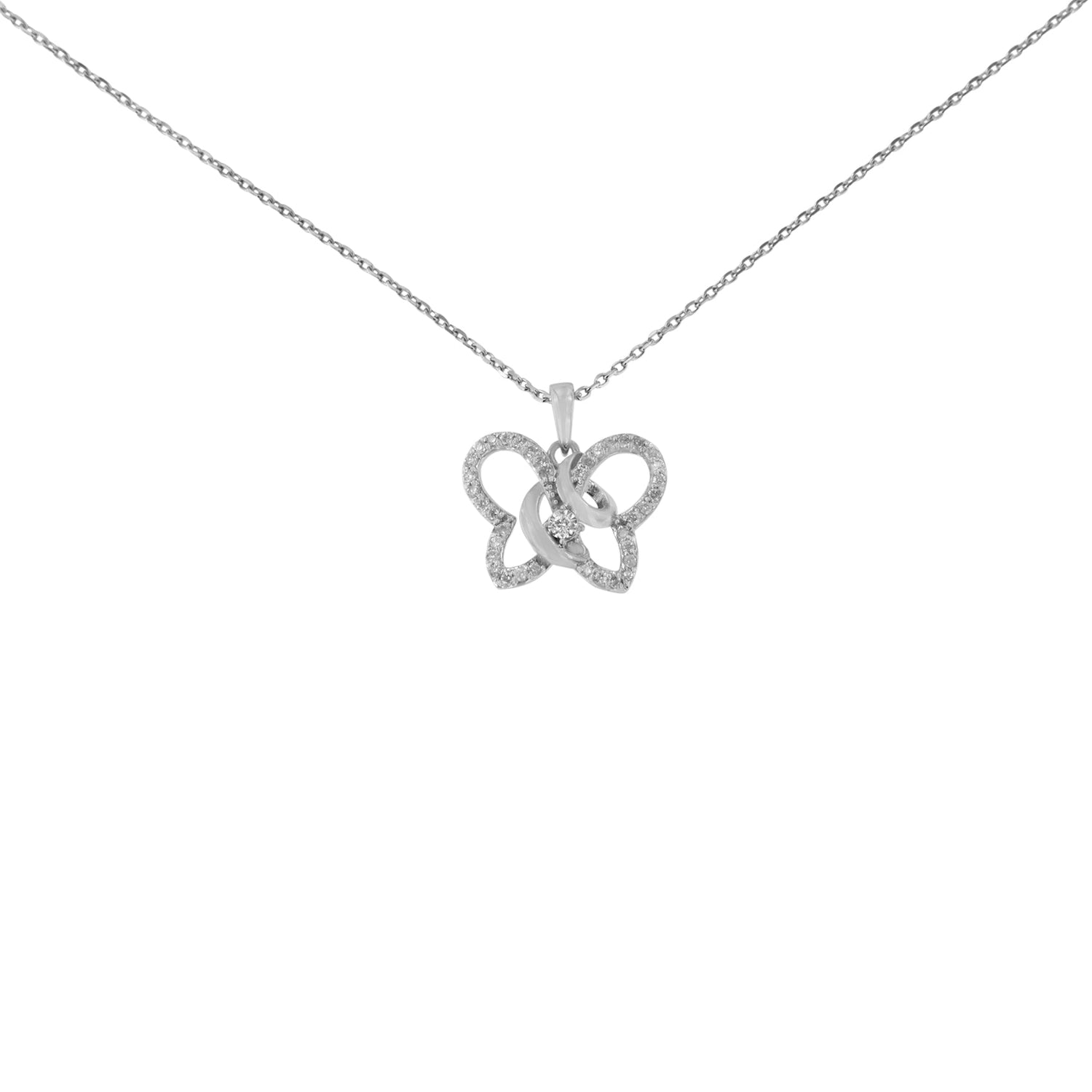.925 Sterling Silver 1/4 cttw Prong-Set Diamond Butterfly 18" Pendant Necklace (H-I Color, I1-I2 Clarity) by Bids.com