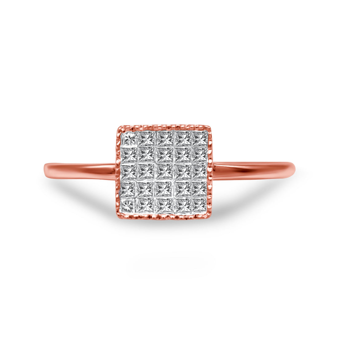 10K Rose Gold 1/3 Cttw Invisible Set Princess Cut Diamond Composite Square Shape Ring for Women (H-I color, I1-I2 clarity) - Size 7 by Bids.com